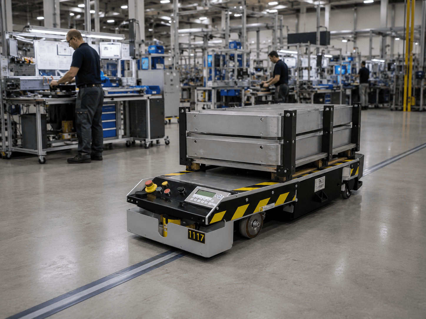 TBO AGV transporting loads on the plant floor
